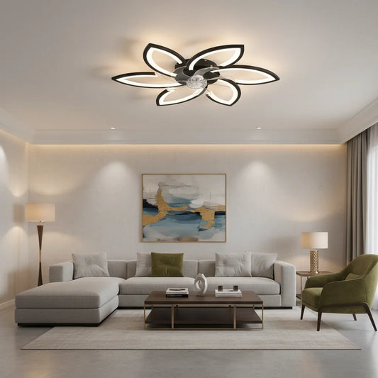 Lustra LED Ventilator ANEMO cu Telecomanda, 36W, D76.5cm, Lumina Rece/Neutra/Calda, Metal si Plastic, Negru
