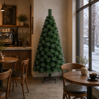 Decoratiune Brad Artificial MANIITSOQ, 180 cm, 220 varfuri, Suport Metalic, Plastic, Ace Verzi cu Varfuri Albe
