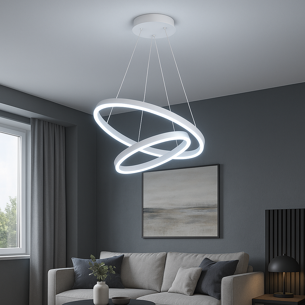 Lustra LED cu telecomanda, ZOE, 2 Patrate, 39W, Lumina Rece/Calda/Neutra, Dimabila, Alb