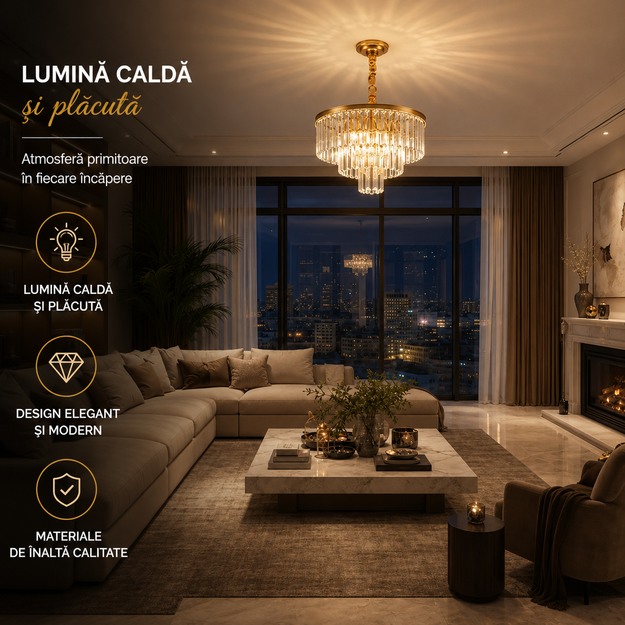 Candelabru Cristal CHAMBORD Petito 3xE14, Diametru 28cm, Auriu Mat, Inaltime Reglabila