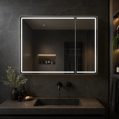 Oglinda LED cu Dulap LENTO 80x70 cm Gri – Iluminare Perimetrala si Senzor Touch