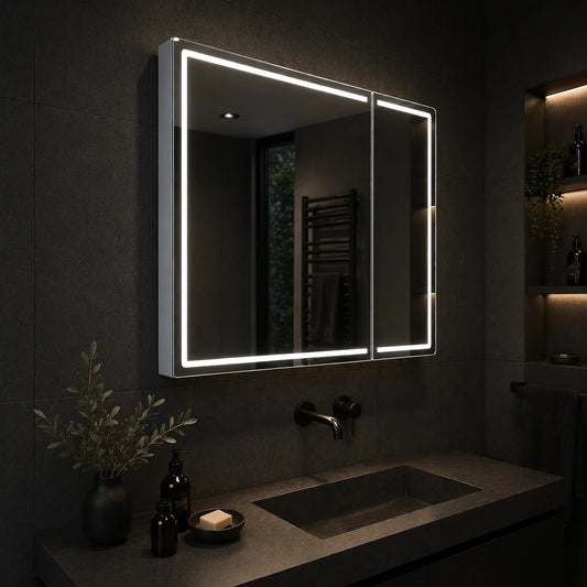 Oglinda LED cu Dulap LENTO 80x70 cm Gri – Iluminare Perimetrala si Senzor Touch