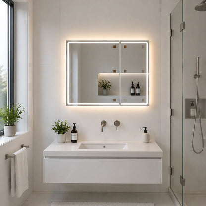 Oglinda LED cu Dulap LENTO 80x70 cm Gri – Iluminare Perimetrala si Senzor Touch