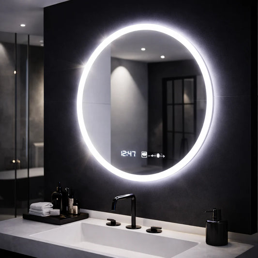 Oglinda LED Rotunda 60cm Giulia Senzor MotionGlow Marcello Sistem Dezaburire Ceas & Termometru Dimabila