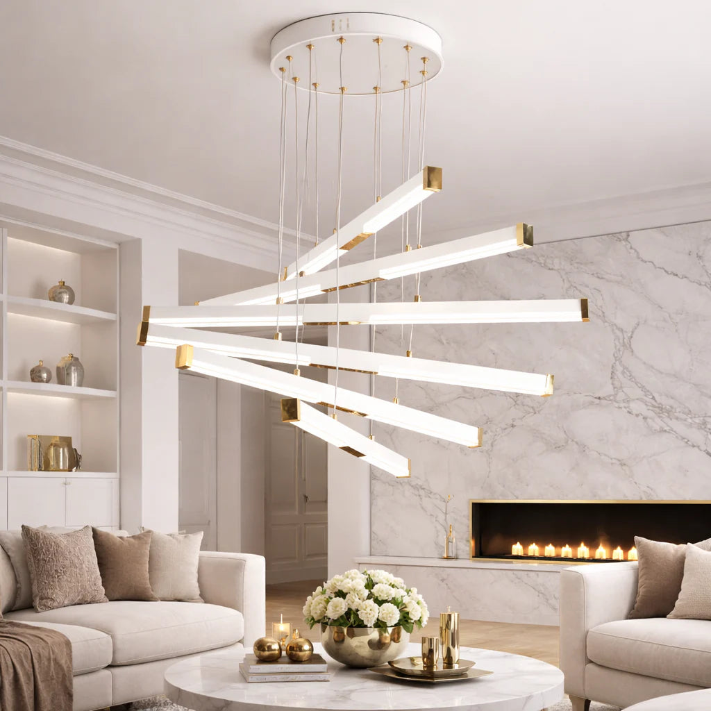 Lustra LED Suspendata Acril LT183/5WH, 69W, Lumina 3000/4000/6000K, Alb, Inaltime Reglabila