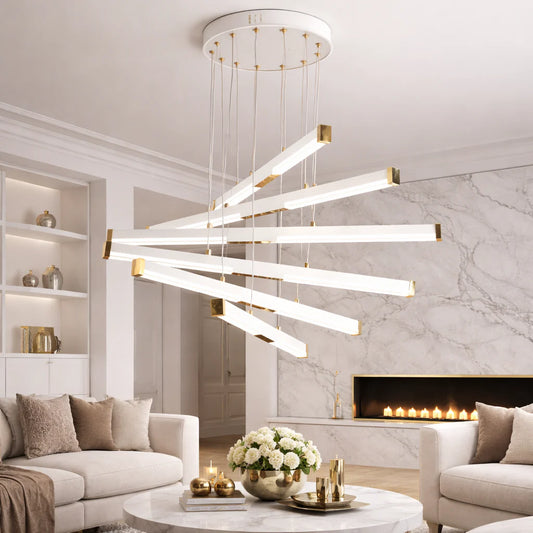 Lustra LED Suspendata Acril LT183/5WH, 69W, Lumina 3000/4000/6000K, Alb, Inaltime Reglabila