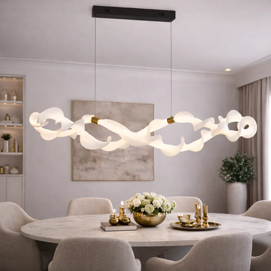 Lustra LED Suspendata Acril LT762/2GD, 36W, Lumina Calda/Neutra/Rece 3000/4000/6000K, Alb Auriu, Inaltime Reglabila