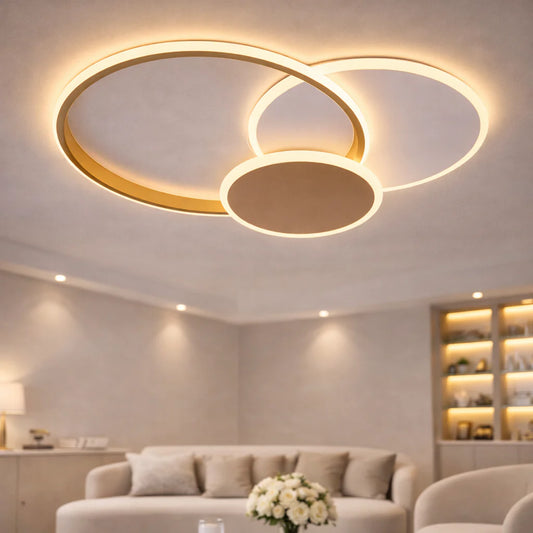 Lustra LED Cetus cu Telecomanda, 120W, Auriu, Acril, Dimabila