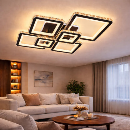 Lustra LED RGB cu telecomanda QUADRIS, 330W, 6 Patrate, lumina Rece/Calda/Neutra, Dimabila, Negru