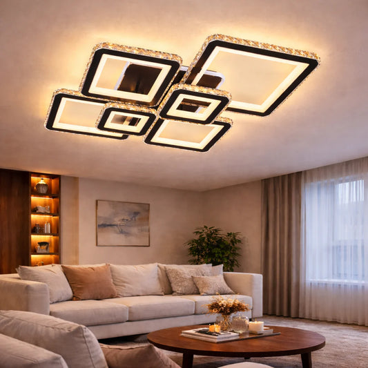 Lustra LED RGB cu telecomanda QUADRIS, 330W, 6 Patrate, lumina Rece/Calda/Neutra, Dimabila, Negru