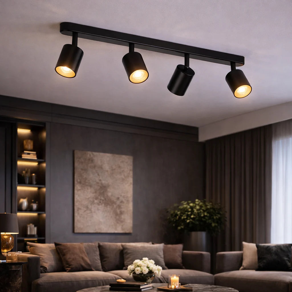 Lustra Clasica Moderna, LC500/4BK cu Proiector Liniar, 4XGU10, Metal, Negru, Becuri Neincluse