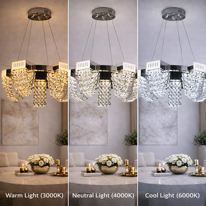 Candelabru Cristal LED 30W, CC370/500CH, Diametru 49cm, Crom Lucios, Inaltime Reglabila
