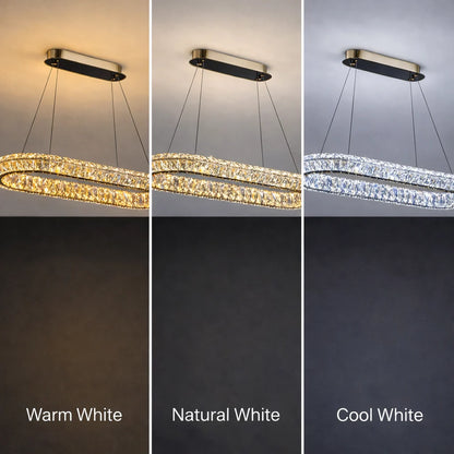 Lustra LED cu Telecomanda, LLC132/900X300GD, Cristal si Metal, 39W, 1 Cerc, Dimabila, Inaltime Reglabila, Lumina Rece/Calda/Neutra, Iluminat Luxos