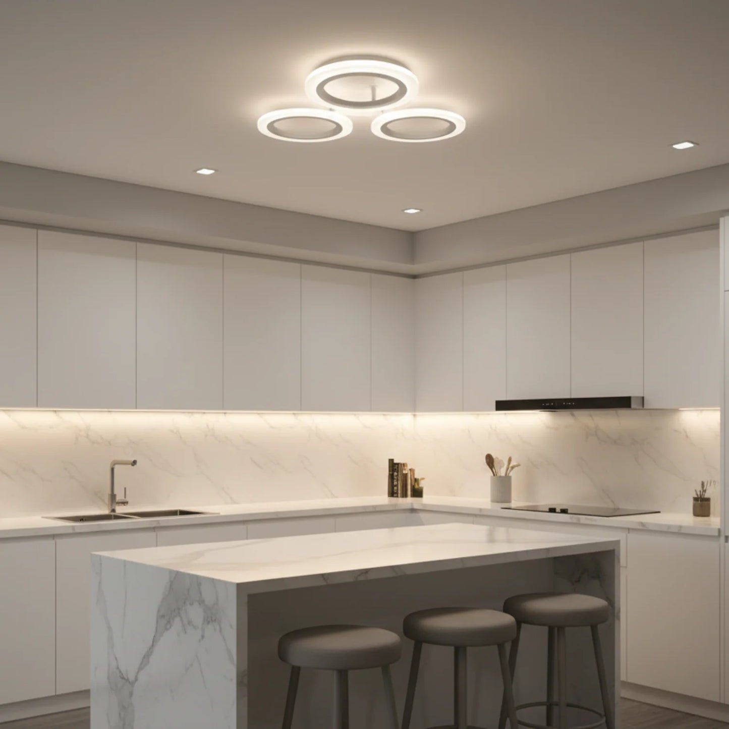 Lustra LED CRINA, 24W, 3 Cercuri, lumina Neutra, Alb