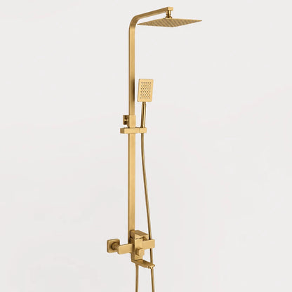 SET Coloana de dus cu baterie, Inox, Para patrata, Efect ploaie, 3 functii, Montare pe perete, Finisaj Auriu Periat, Accesorii Incluse