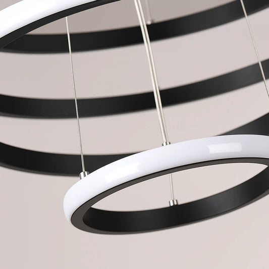 Lustra LED suspendata RICCI 45W, 3 Cercuri, lumina Rece/Calda/Neutra, Negru, Inaltime Reglabila