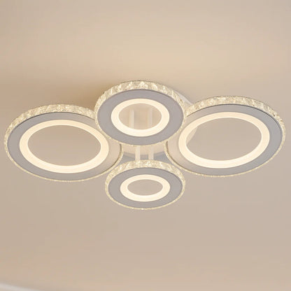 Lustra LED NOVA Rotonda cu Cristale, 4 Surse de Lumina, RGB, cu Telecomanda, 68W, Alb & Inox