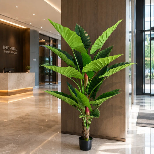 Decoratiune Alocasia, 2 tulpini, Plastic, 190 cm, Verde