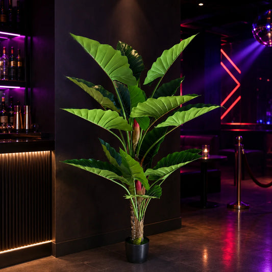 Decoratiune Alocasia, 2 tulpini, Plastic, 190 cm, Verde