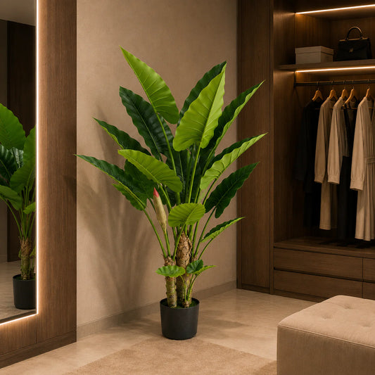 Decoratiune Alocasia, 3 tulpini, Plastic, 160 cm, Verde