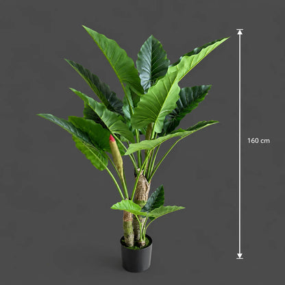 Decoratiune Alocasia, 3 tulpini, Plastic, 160 cm, Verde