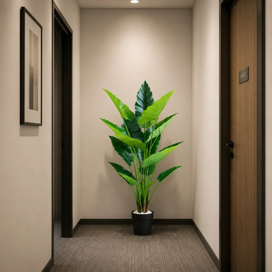 Decoratiune Alocasia, 12 frunze, Plastic, 150 cm, Verde