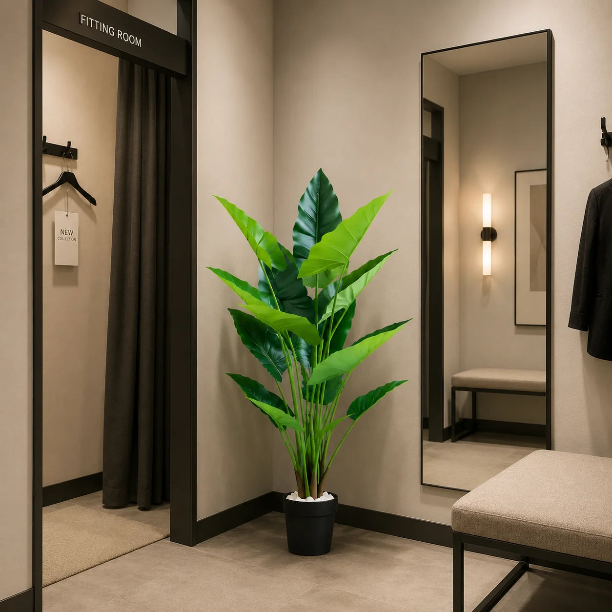 Decoratiune Alocasia, 12 frunze, Plastic, 150 cm, Verde
