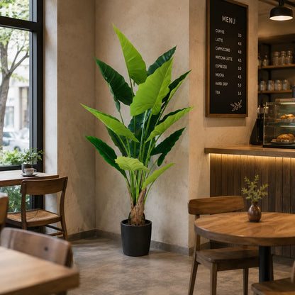 Decoratiune Alocasia, 14 frunze, Plastic, 170 cm, Verde