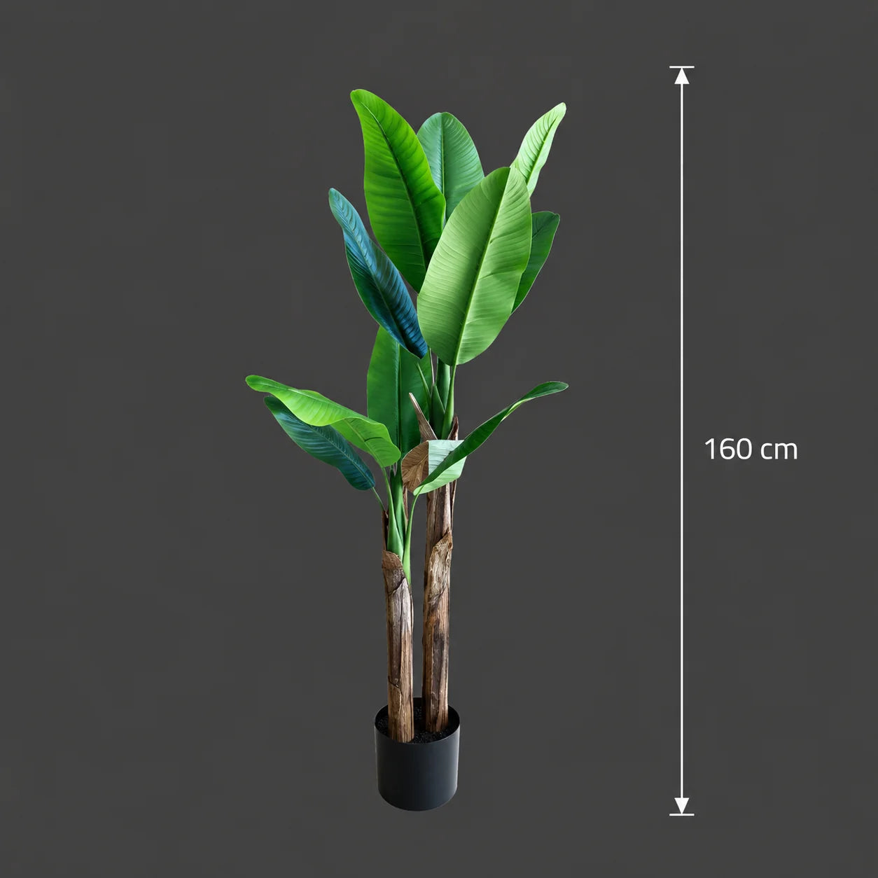 Decoratiune Bananier, 160 cm, 2 tulpini, 10 frunze, Verde