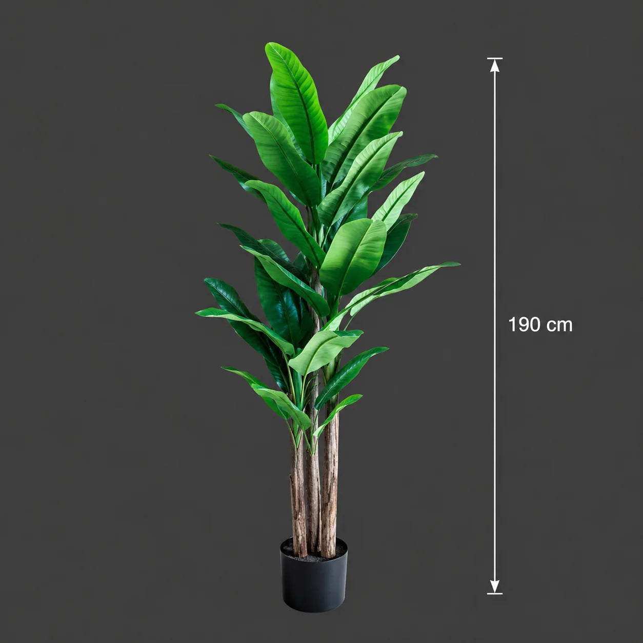 Decoratiune Bananier, 190 cm, 3 tulpini, 27 frunze, Verde