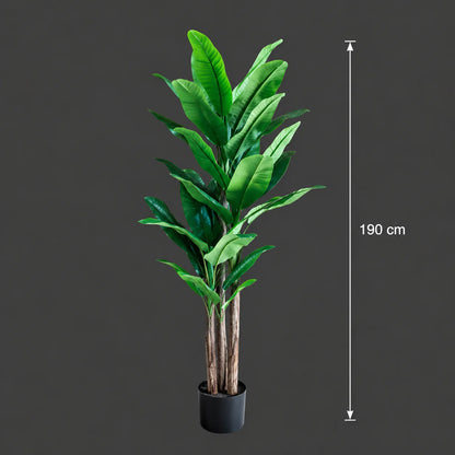 Decoratiune Bananier, 190 cm, 3 tulpini, 27 frunze, Verde