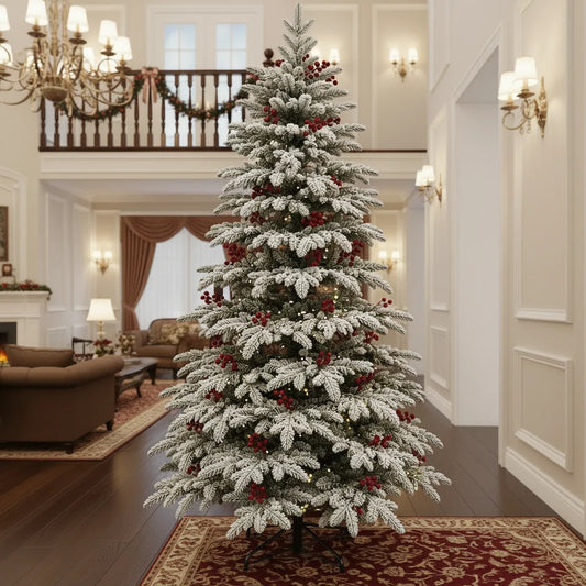 Decoratiune Brad Artificial CRAN, 150 cm, 320 varfuri, Plastic, Verde si Alb