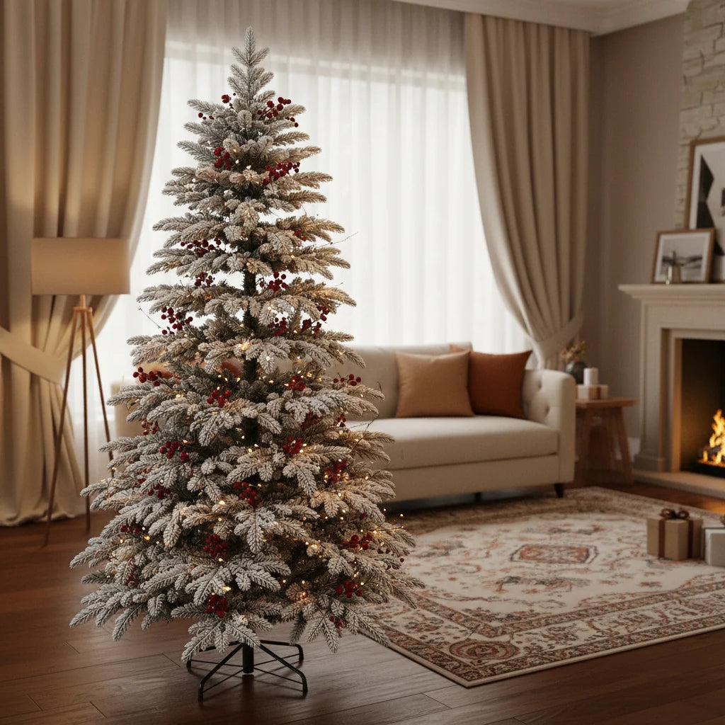 Decoratiune Brad Artificial CRAN, 150 cm, 320 varfuri, Plastic, Verde si Alb