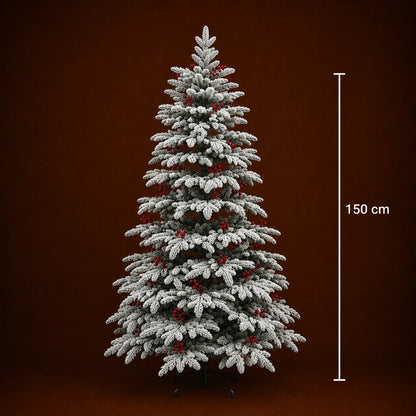 Decoratiune Brad Artificial CRAN, 150 cm, 320 varfuri, Plastic, Verde si Alb