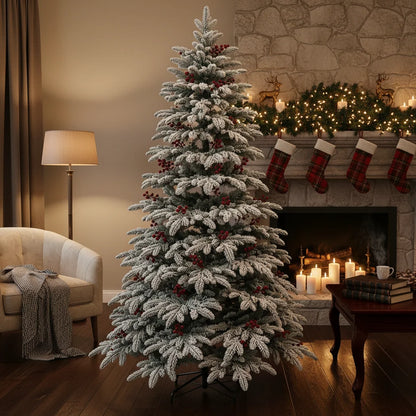 Decoratiune Brad Artificial CRAN, 180 cm, 505 varfuri, Plastic, Verde si Alb