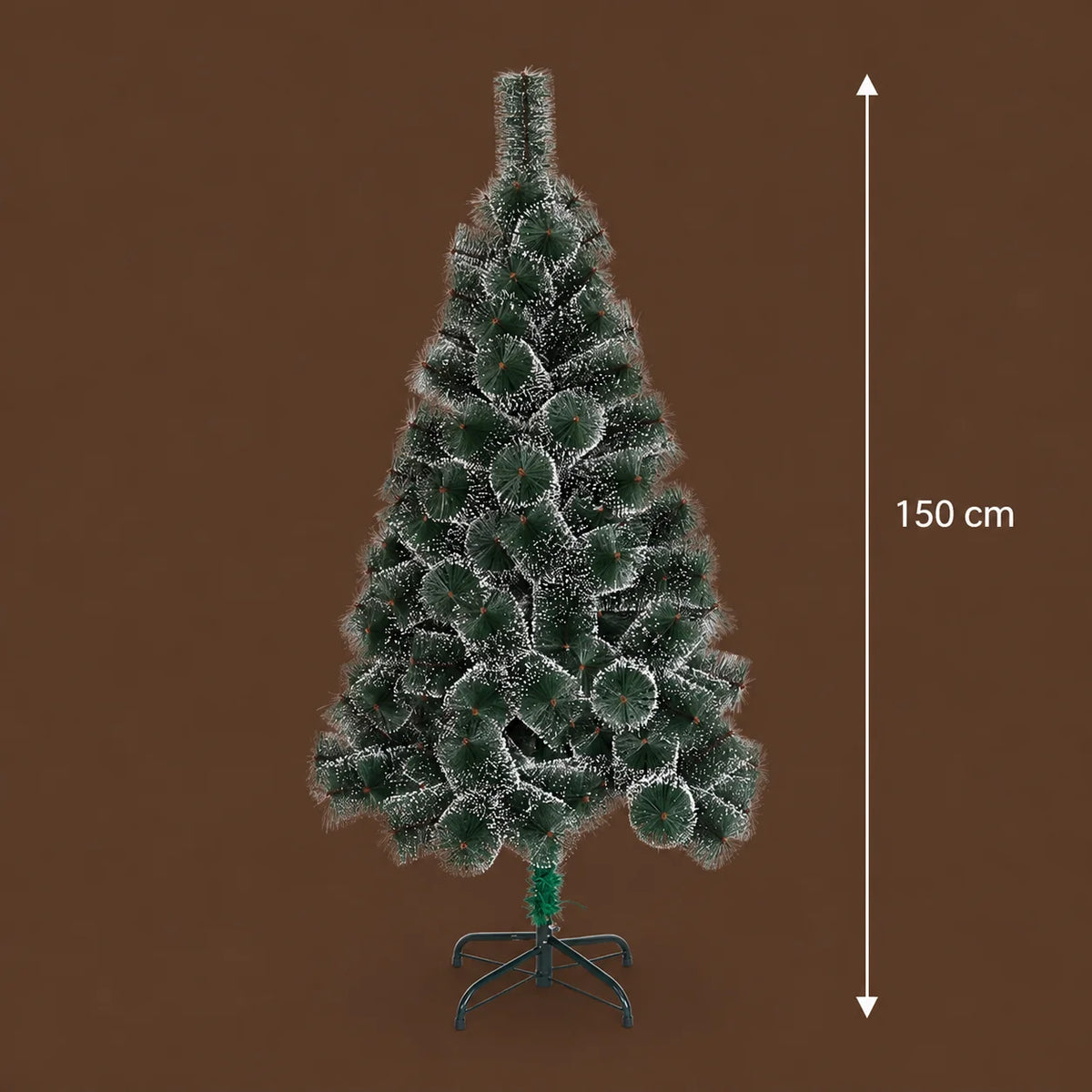 Decoratiune Brad Artificial MANIITSOQ, 150 cm, 130 varfuri, Suport Metalic, Plastic, Ace Verzi cu Varfuri Albe