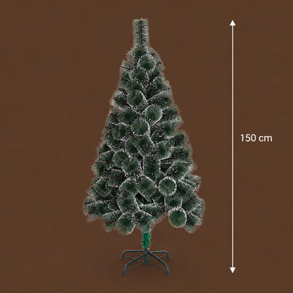 Decoratiune Brad Artificial MANIITSOQ, 150 cm, 130 varfuri, Suport Metalic, Plastic, Ace Verzi cu Varfuri Albe