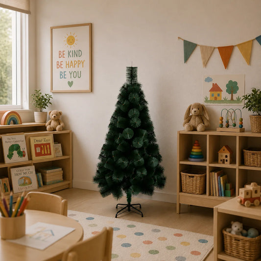 Decoratiune Brad Artificial MANIITSOQ, 150 cm, 130 varfuri, Suport Metalic, Plastic, Verde