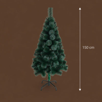 Decoratiune Brad Artificial MANIITSOQ, 150 cm, 130 varfuri, Suport Metalic, Plastic, Verde