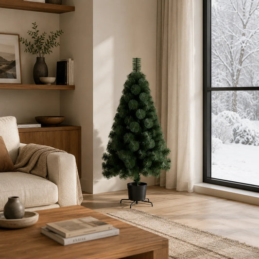 Decoratiune Brad Artificial MANIITSOQ, 180 cm, 220 varfuri, Suport Metalic, Plastic, Verde