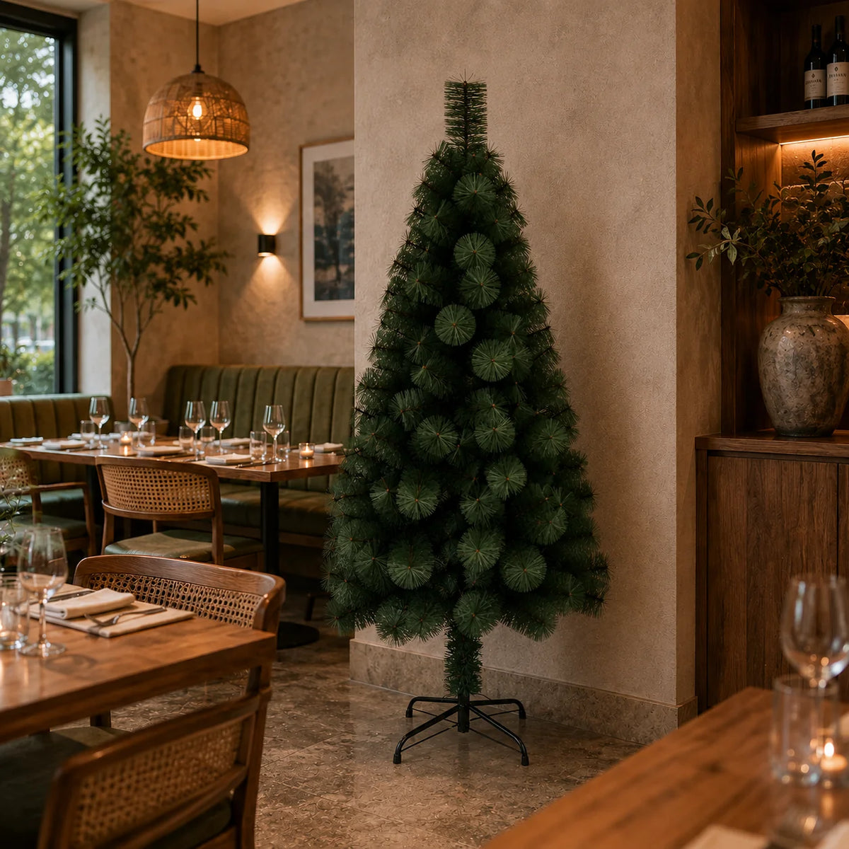 Decoratiune Brad Artificial MANIITSOQ, 210 cm, 280 varfuri, Suport Metalic, Plastic, Verde