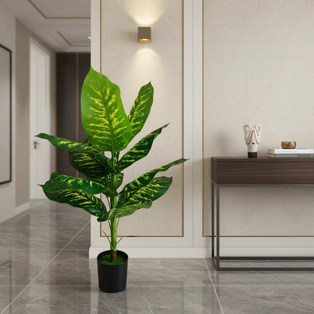 Decoratiune Dieffenbachia, Plastic, 100 cm, Verde