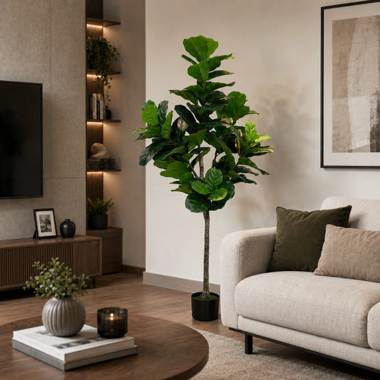 Decoratiune Ficus Lyrata, Plastic, 180 cm, Verde