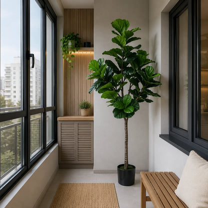 Decoratiune Ficus Lyrata, Plastic, 180 cm, Verde