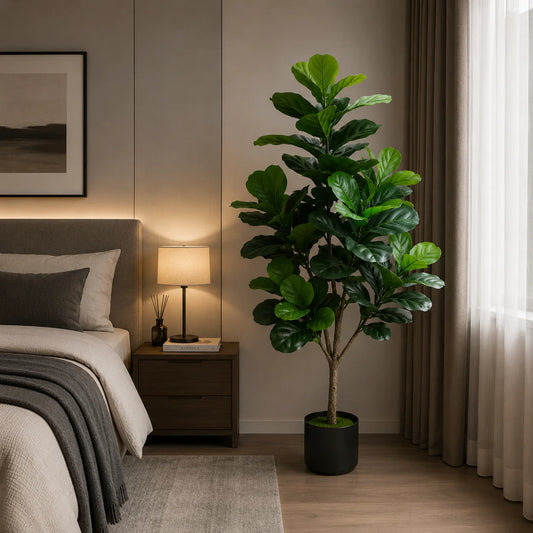 Decoratiune Ficus Lyrata, Plastic, 3 brate, 160 cm, Verde