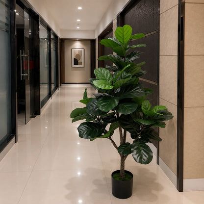 Decoratiune Ficus Lyrata, Plastic, 3 brate, 160 cm, Verde