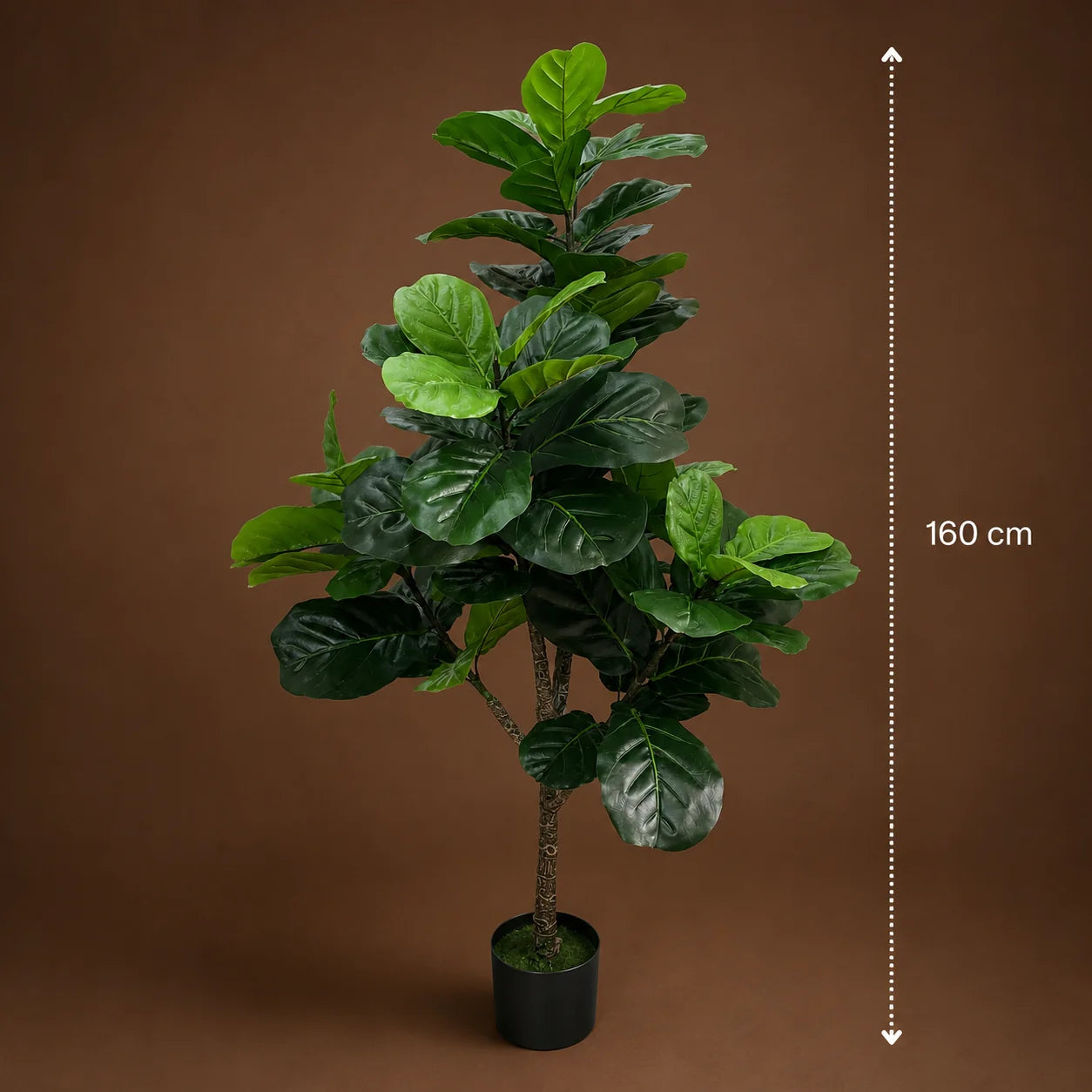 Decoratiune Ficus Lyrata, Plastic, 3 brate, 160 cm, Verde
