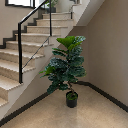Decoratiune Ficus Lyrata, Ramificatie, 2 Ramuri, Plastic, 100 cm, Verde