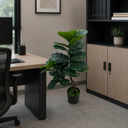 Decoratiune Ficus Lyrata, Ramificatie, 2 Ramuri, Plastic, 100 cm, Verde