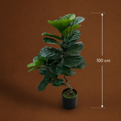 Decoratiune Ficus Lyrata, Ramificatie, 2 Ramuri, Plastic, 100 cm, Verde